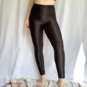 Vintage 80s Black Shiny High Waisted Leggings S/M